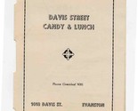 Davis Street Candy &amp; Lunch Menu Evanston Illinois 1940&#39;s - $23.76