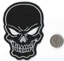 Grinning Black Skull Iron On Sew On Embroidered Patch 3 &quot;x 4 2.5 &quot; - £5.32 GBP