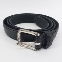 Vintage Fossil Men&#39;s Black Genuine Leather Dress Belt Casual Size 44  Silver - $16.83