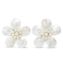 Glimpse of White Mother of Pearl Flower Clip-On Earrings - £18.06 GBP