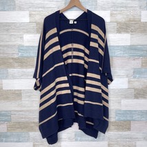 GAP Striped Poncho Sweater Navy Blue Tan Wool Camel Hair Womens OS One Size - $19.79