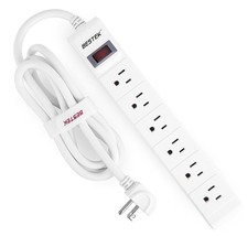 SURGE PROTECTOR White Power Strip w/ Right angLe Plug &amp; 6 Outlets BESTEK... - £18.32 GBP