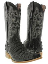 Mens Black Cowboy Boots Real Leather Pattern Crocodile Tail Western Pointed Toe - £87.39 GBP