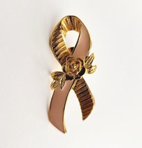 Vintage AVON Pink Enameled Breast Cancer Awareness Ribbon Rose Pin Lapel B67 - £12.04 GBP
