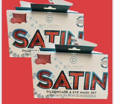 2 Pack Red Satin Stand Pillowcase Set Eye Mask Hair Skin Prevent Wrinkles - £19.50 GBP