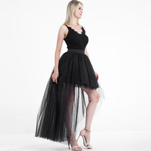 BLACK High-low Tulle Overskirt Women Elastic Waist Hi-lo Tulle Maxi Skirt image 4