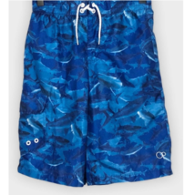 OP boys blue shark print swim trunks bottoms size 10-12 - £14.41 GBP