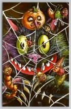 Matthew Kirscht Halloween Caught Wicked Cat Spiderweb Shiverbones Postcard MK - £39.92 GBP