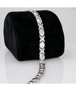Estate 10K White Gold Hugs &amp; Kisses Fancy Chain Link Bracelet 7&quot; - $399.35 CAD