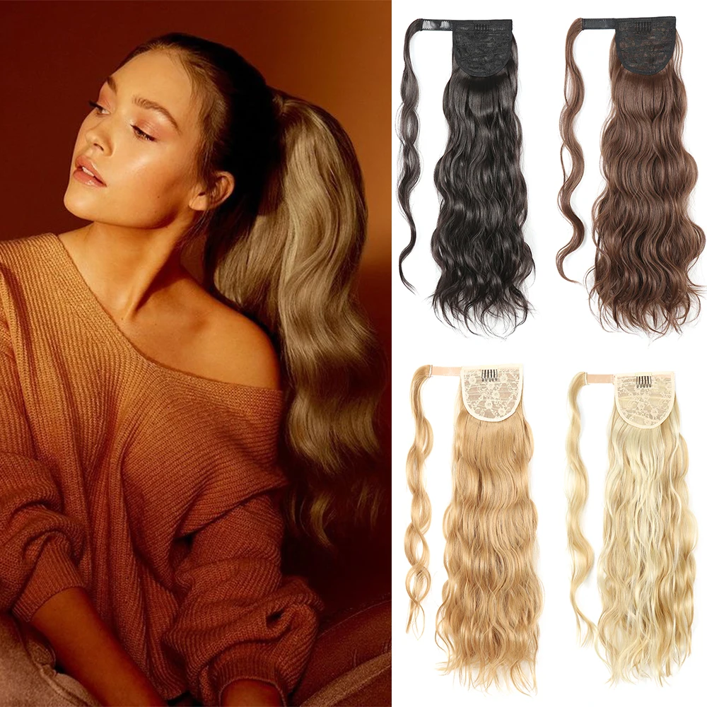 Long 24&#39;&#39; Hollywood Wave Ponytail Wrap Around Synthetic Extension Body Clip in - £11.72 GBP+