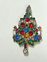 Vintage Warner Christmas Tree Candle Multi Color Rhinestones Brooch Pin ... - $37.62