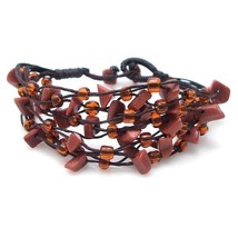 Cascading Brown Goldstone Cluster on Cotton Rope Layered Bracelet - £8.09 GBP