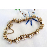 Gold Link Bracelet with Seed Pearls - Vintage Jewelry - £23.59 GBP