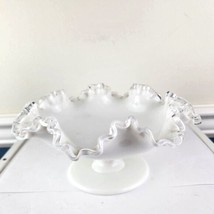 Fenton White Cased Glass Silver Crest Ruffle Rim Bowl - £22.15 GBP