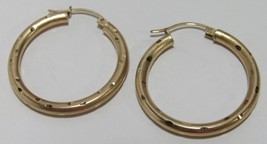 AAJ 10k Yellow Gold 1 1/8&quot; Open Hoop Earrings Lever Clasp Brushed Heavy 2.2g - $149.99