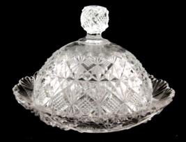 American Brilliant Glass Round Covered Butter Dish Cheese Dome Sawtooth ... - $29.69