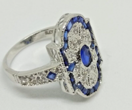 3 CT Simulated Oval Blue Sapphire Engagement Ring 14K White Gold Plated - $138.10