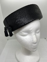 1950s Original by Mr. M Black Straw Hat With Tassels. Size Medium - £13.26 GBP