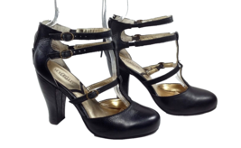 Size 6 Women High Heels Black T-Strap Pump SEYCHELLES Leather Goth Lolita Emo - £31.59 GBP