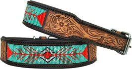 Leather Dog Collar Large Size Western Style Heavy Duty Hand Tooled Adjustable Be - £31.89 GBP