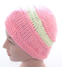 Women&#39;s Pink/Yellow Handmade Crochet Beanie Hat ~One Size~ - £5.39 GBP