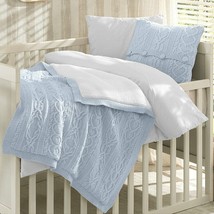Blue Cable Knit Sweater 6 pc Crib Bedding Set Baby Boy Nursery Blanket Booties - £230.95 GBP