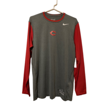 Cincinnati Reds Nike Men Shirt Gray Red Crew Long Sleeve Fit Dry Logo L - £22.19 GBP