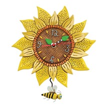 Allen Designs Sunny Bee Clock Sunflower with Bee Pendulum 13" High Yellow P1712