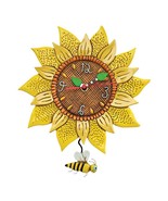 Allen Designs Sunny Bee Clock Sunflower with Bee Pendulum 13&quot; High Yello... - £54.50 GBP