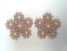Vintage Flower Cluster Brass and Rhinestone Clip On Statement Earrings - $45.00