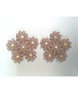 Vintage Flower Cluster Brass and Rhinestone Clip On Statement Earrings - £35.66 GBP