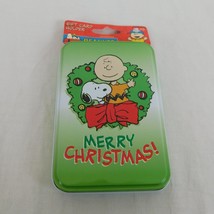 Peanuts Gift Card Holder Snoopy Charlie Brown Merry Christmas Metal Green FLAW - £5.53 GBP