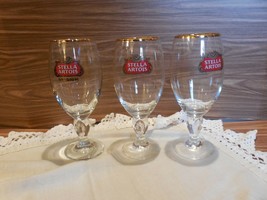 3  Gold Rim Stella Artois 12 oz Beer goblets w/Fill line - £19.51 GBP