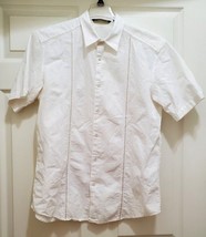 Cubavera Men&#39;s Large Button Up Shirt White Cotton Short Sleeve Embellished Slvs - £19.70 GBP
