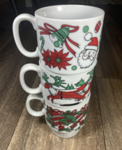 VTG Christmas Holiday Mugs Stacking Cups Ceramic Set 3 Trimont Ware Japa... - £19.31 GBP