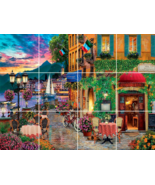 irresistible Italy outdoor café romantic sunset view ceramic mural backs... - $81.22 CAD+