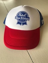 Vtg Pabst Blue Ribbon Beer PBR Snapback Mesh Foam Trucker Hat Red Blue  ... - $10.40