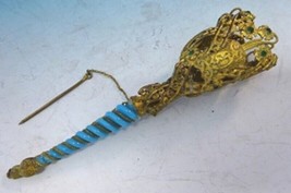 Gilt Bronze Tussie Mussie Posey Posy Holder with Blue Opaline Handle (#J1259) - $1,424.61