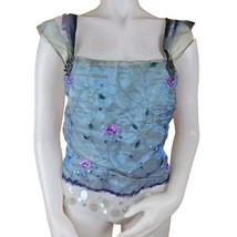Lee Andersen Fairycore Top Womens L Embroidered Floral Purple Green Coquette - £54.25 GBP