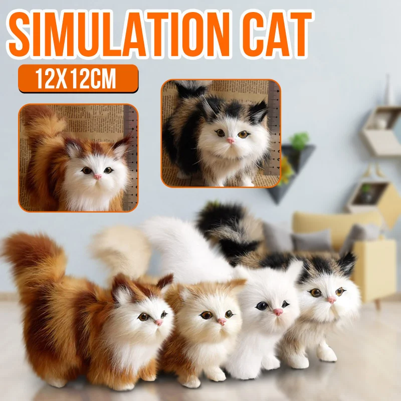 Mini Realistic Cute Plush Cat Fur Lifelike Soft Plush Stuffed Animal Simulation - £11.51 GBP+