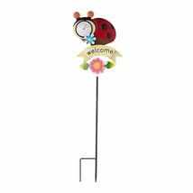 Welcome Lady Bug Thermometer Iron Garden Stake  - £20.87 GBP