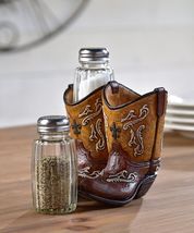 Cowboy Boots Salt Pepper Holder Set of 2 Glass Shakers 5" High Polyresin Boot image 3