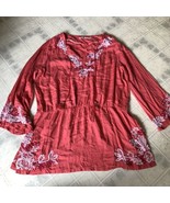 Soft Surroundings XL CoralBeaded Boho Peasant Peplum Tunic Top Blouse - £42.59 GBP