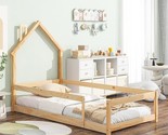 Twin Size House-Shaped Headboard Floor Bed With Fence,Wooden Montessori ... - $215.99