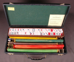 Vtg Mah Jongg Mahjong SET-CARDINAL-167 TILES-Faux Gator Case-CATALIN-Clean - £519.97 GBP