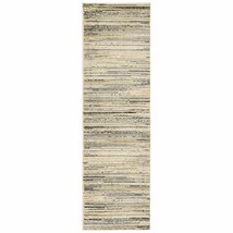 8&#39; Ivory Sage Abtract Lines Indoor Runner Rug - £133.81 GBP
