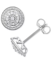 Macys Diamond Stud Halo Sterling Silver Earrings New in Gift Box - £79.12 GBP
