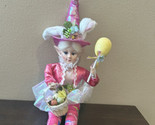Cynthia Rowley Easter Elf Fairy Doll 16&quot; Shelf Sitter Holding Flowers &amp; Egg - $44.99