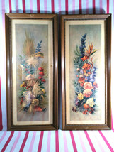 Delightful 2pc Vintage MCM Roberto Colorful Floral Butterfly Prints Wood Frames - £30.85 GBP