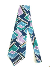 Fondini Men&#39;s Neck Tie 57in 100% Fine Imported Silk Geometric Blue Purpl... - £15.80 GBP